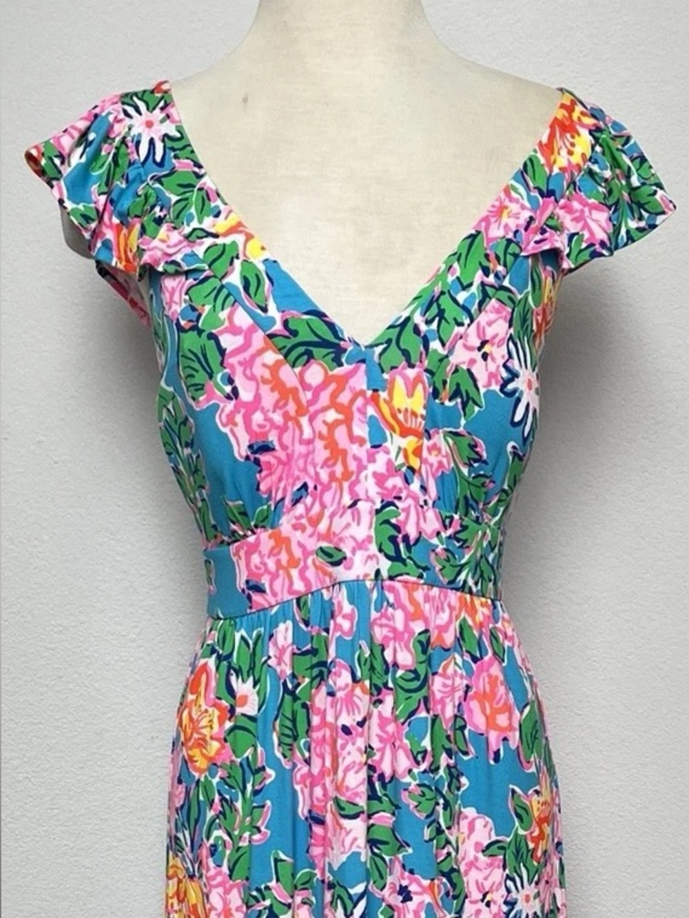 Lilly Pulitzer Vyra Ruffled Maxi Dress Flutter Sleeve Colorful Flower Print Sz 6
